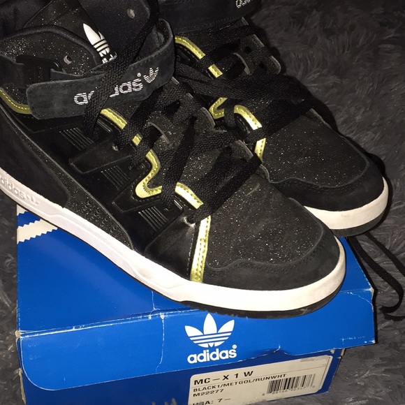 adidas Shoes Adidas Black Metallic And Gold Hi Top Poshmark